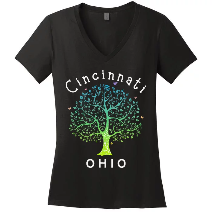 Cincinnati Ohio With Tree Love For Cincinnati Women's V-Neck T-Shirt