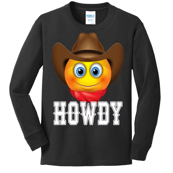 Cowboy Emoji HOWDY! Kids Long Sleeve Shirt