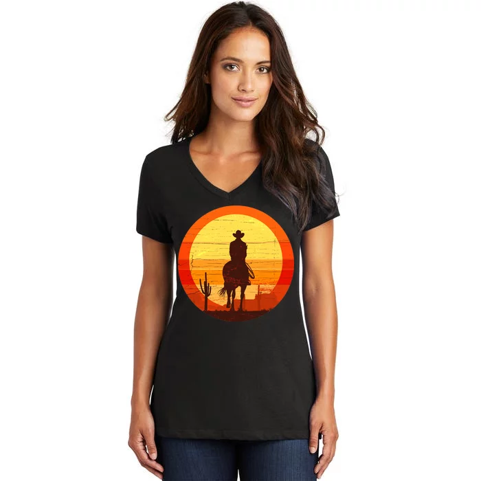 Cowboy Gamer Sunset Women's V-Neck T-Shirt