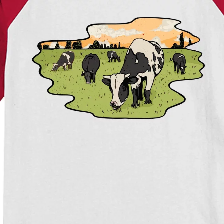 Cows In Field Kids Colorblock Raglan Jersey