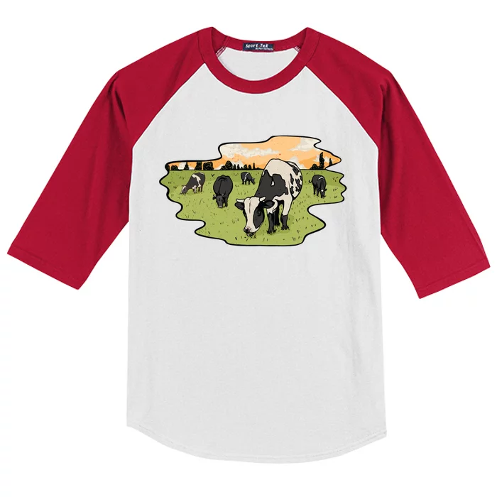 Cows In Field Kids Colorblock Raglan Jersey