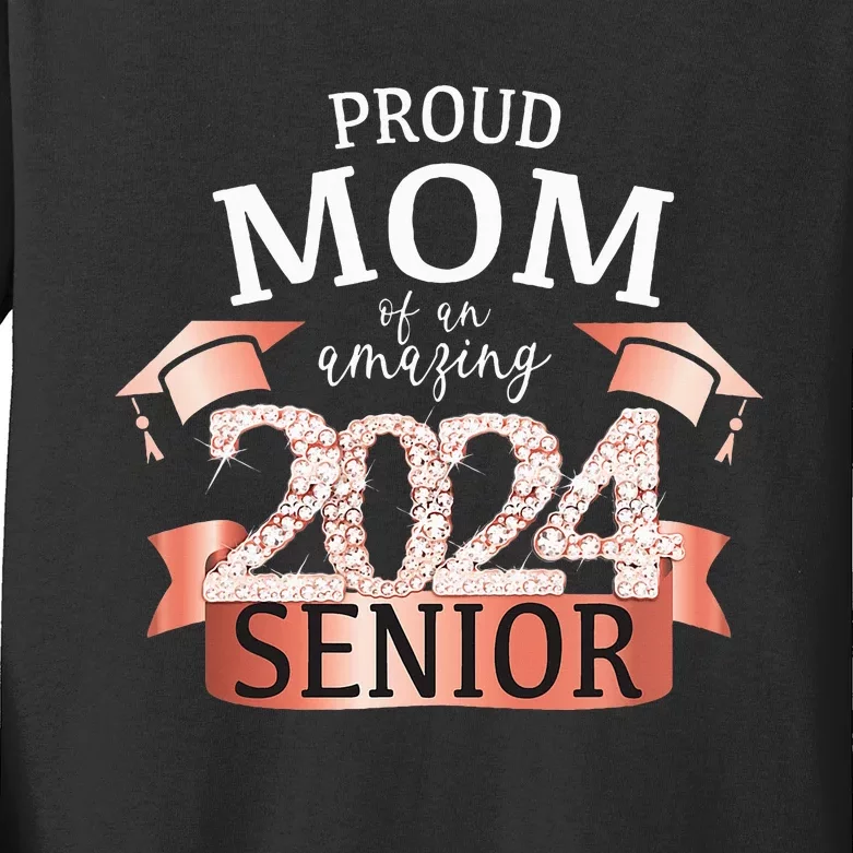 Celebration Proud 2024 Senior Mom I Elegant Pink Kids Long Sleeve Shirt