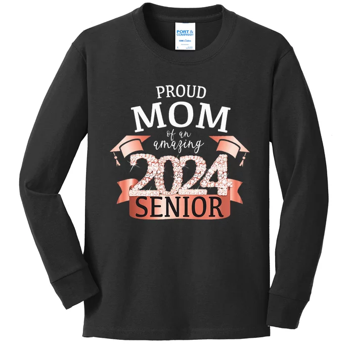 Celebration Proud 2024 Senior Mom I Elegant Pink Kids Long Sleeve Shirt