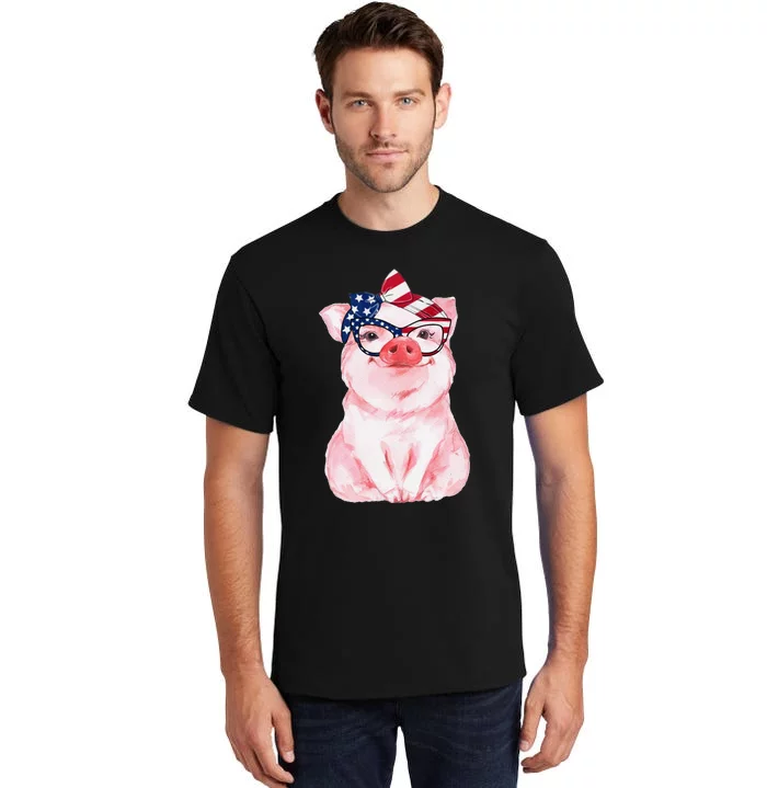 Cute Pig 4th Of July USA Flag Patriotic American Piggy Joke Tall T-Shirt