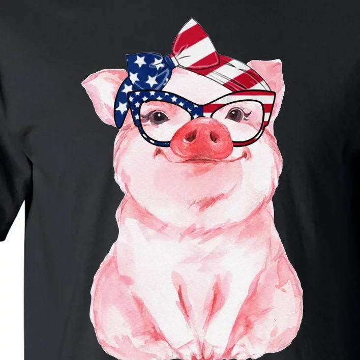 Cute Pig 4th Of July USA Flag Patriotic American Piggy Joke Tall T-Shirt