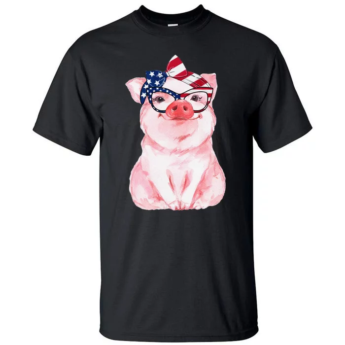 Cute Pig 4th Of July USA Flag Patriotic American Piggy Joke Tall T-Shirt