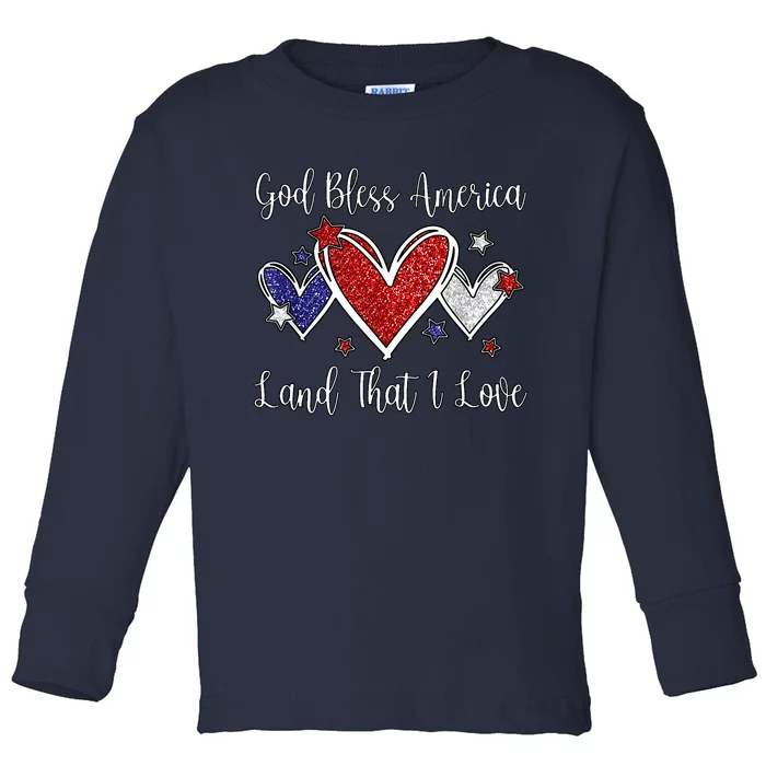 Cute Patriotic 4th Of July God Bless America Toddler Long Sleeve Shirt