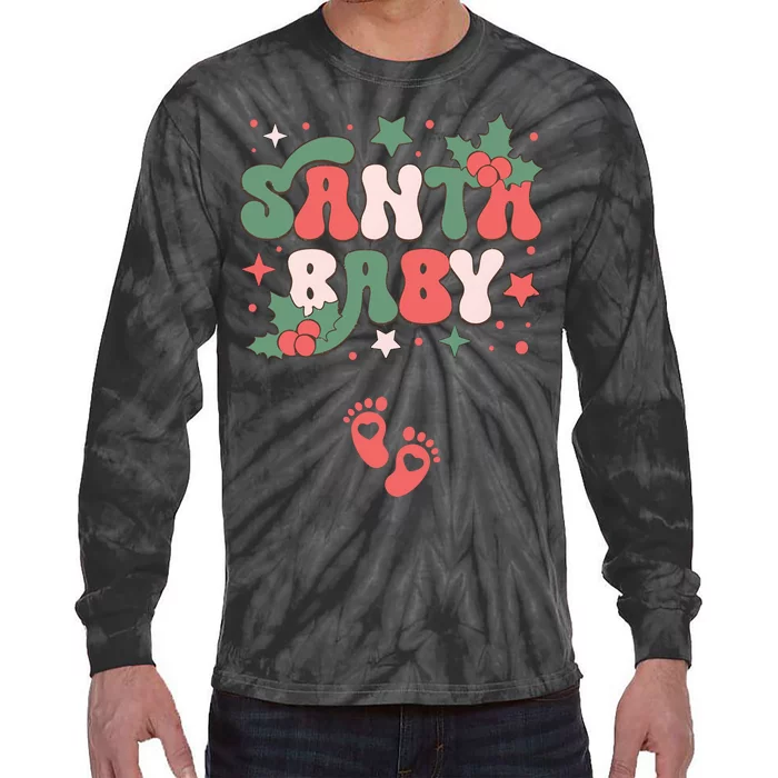 Christmas Pregnancy Announcement Santa Baby Tie-Dye Long Sleeve Shirt