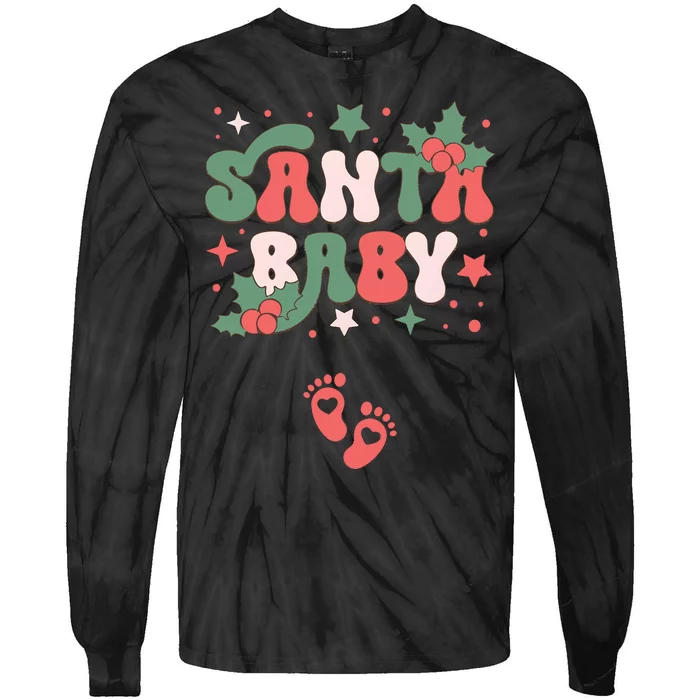 Christmas Pregnancy Announcement Santa Baby Tie-Dye Long Sleeve Shirt