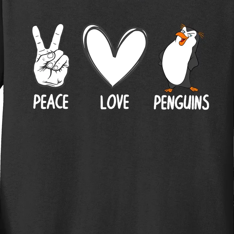 Cool Penguin Art For Men Women Peace Love Penguins Zookeeper Kids Long Sleeve Shirt