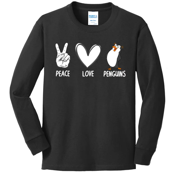 Cool Penguin Art For Men Women Peace Love Penguins Zookeeper Kids Long Sleeve Shirt