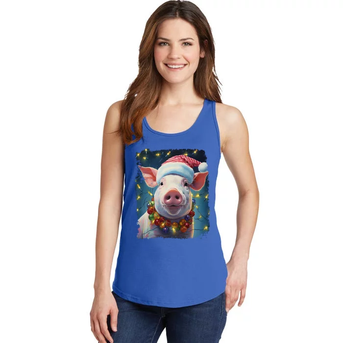 Christmas Pop Art Vintage Zoo Farm Xmas Animal Pig Gift Ladies Essential Tank