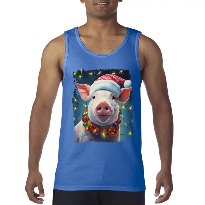 Christmas Pop Art Vintage Zoo Farm Xmas Animal Pig Gift Tank Top