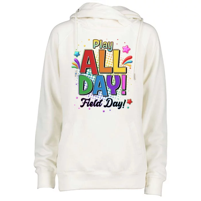 Colorful Play All Day Field Day Womens Funnel Neck Pullover Hood