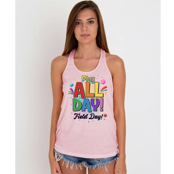 Colorful Play All Day Field Day Women's Knotted Racerback Tank