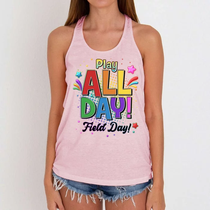 Colorful Play All Day Field Day Women's Knotted Racerback Tank