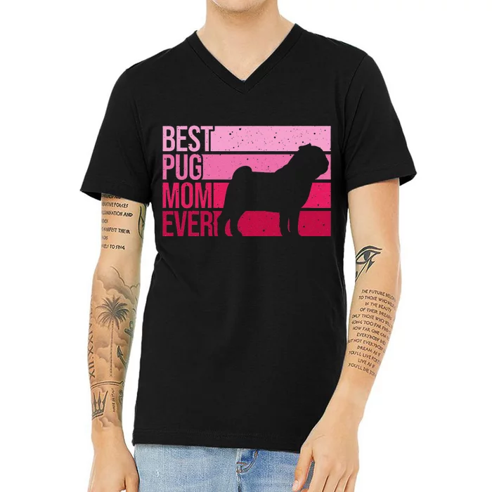 Cute Pug Art For Mom  Breed Pet Dog Puppy Pug Lovers V-Neck T-Shirt