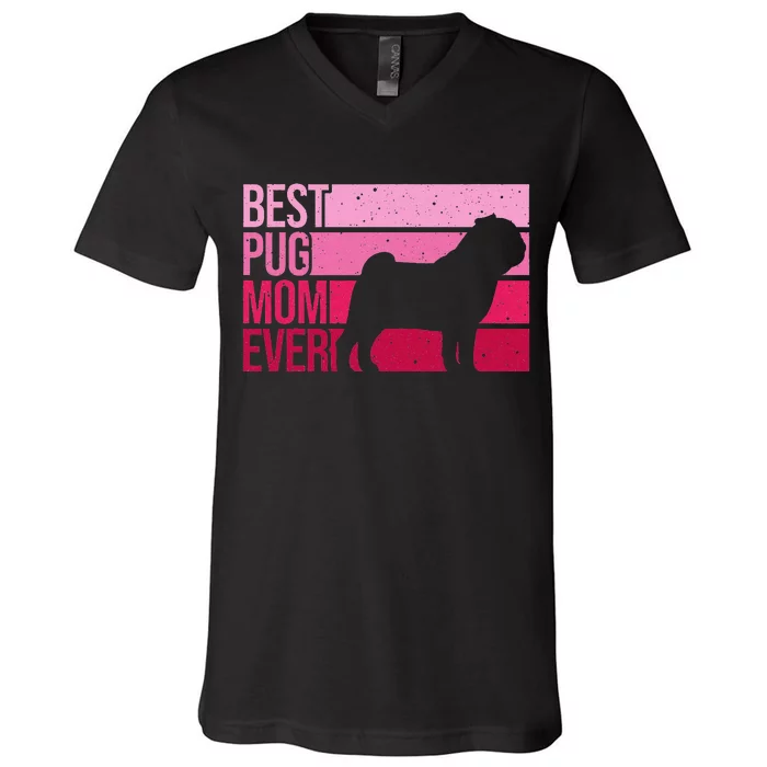 Cute Pug Art For Mom  Breed Pet Dog Puppy Pug Lovers V-Neck T-Shirt