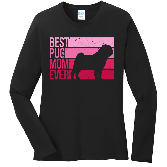 Cute Pug Art For Mom  Breed Pet Dog Puppy Pug Lovers Ladies Long Sleeve Shirt