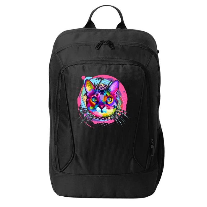 Colorful Painted Abstract Cat Face City Backpack