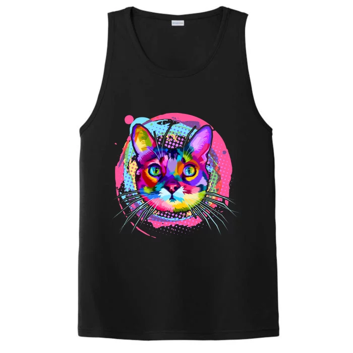 Colorful Painted Abstract Cat Face Performance Tank