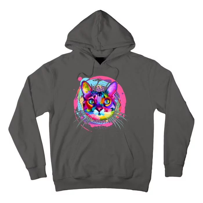 Colorful Painted Abstract Cat Face Tall Hoodie