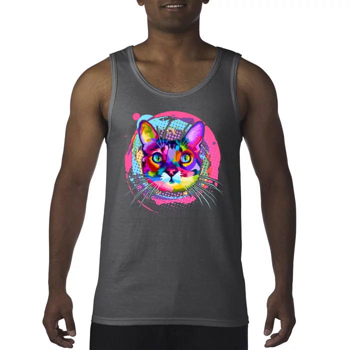 Colorful Painted Abstract Cat Face Tank Top