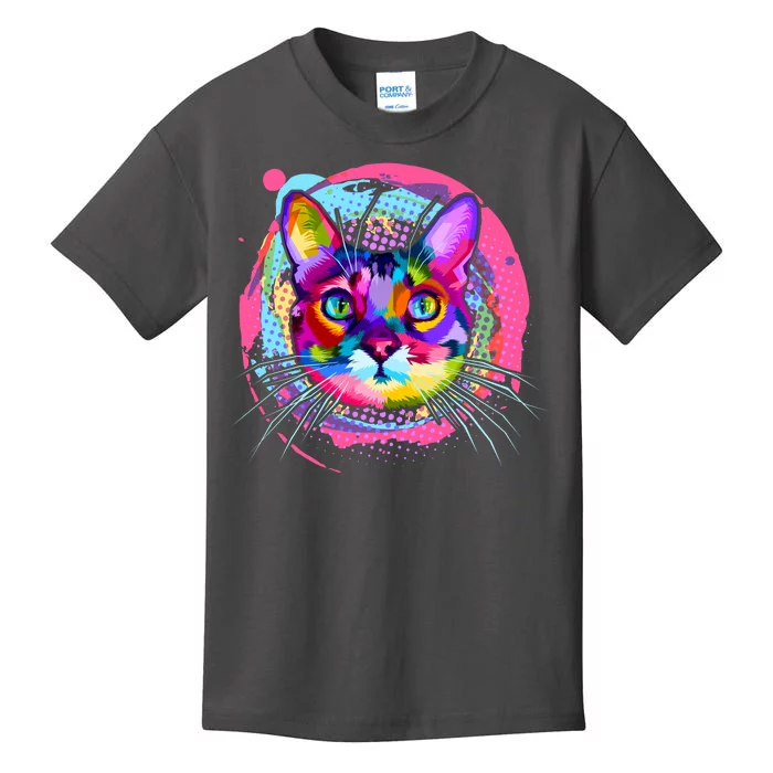 Colorful Painted Abstract Cat Face Kids T-Shirt