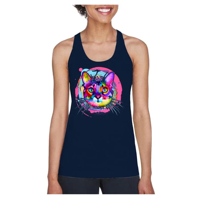 Colorful Painted Abstract Cat Face Women's Racerback Tank