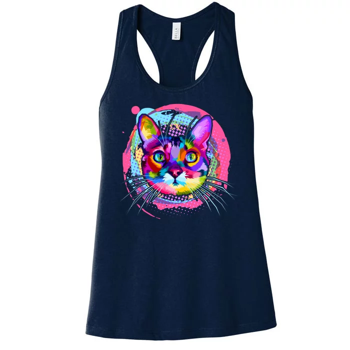 Colorful Painted Abstract Cat Face Women's Racerback Tank