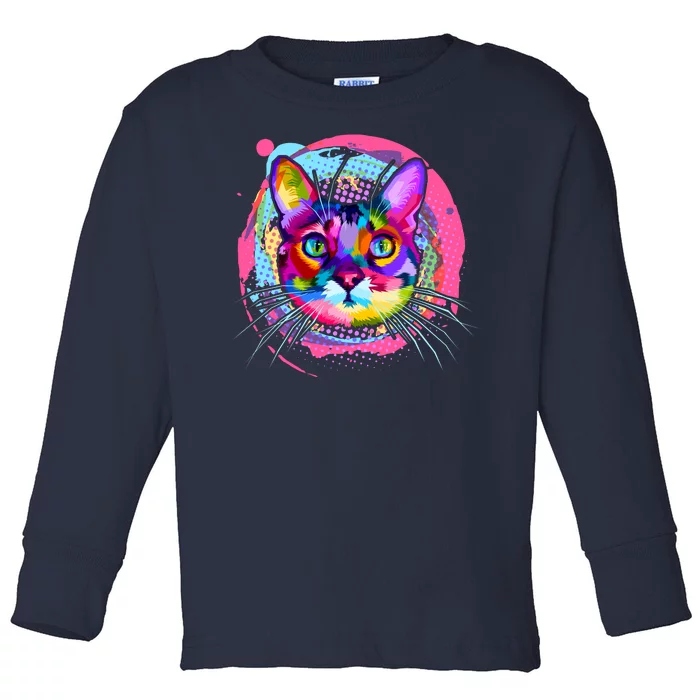 Colorful Painted Abstract Cat Face Toddler Long Sleeve Shirt