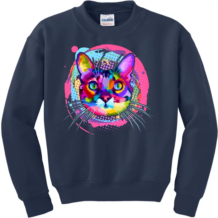 Colorful Painted Abstract Cat Face Kids Sweatshirt