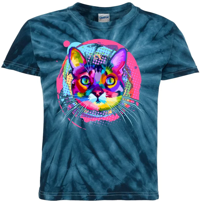 Colorful Painted Abstract Cat Face Kids Tie-Dye T-Shirt