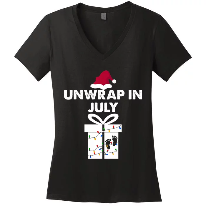 Christmas Pregnancy Announcement Gifts Unwrap In July Women's V-Neck T-Shirt