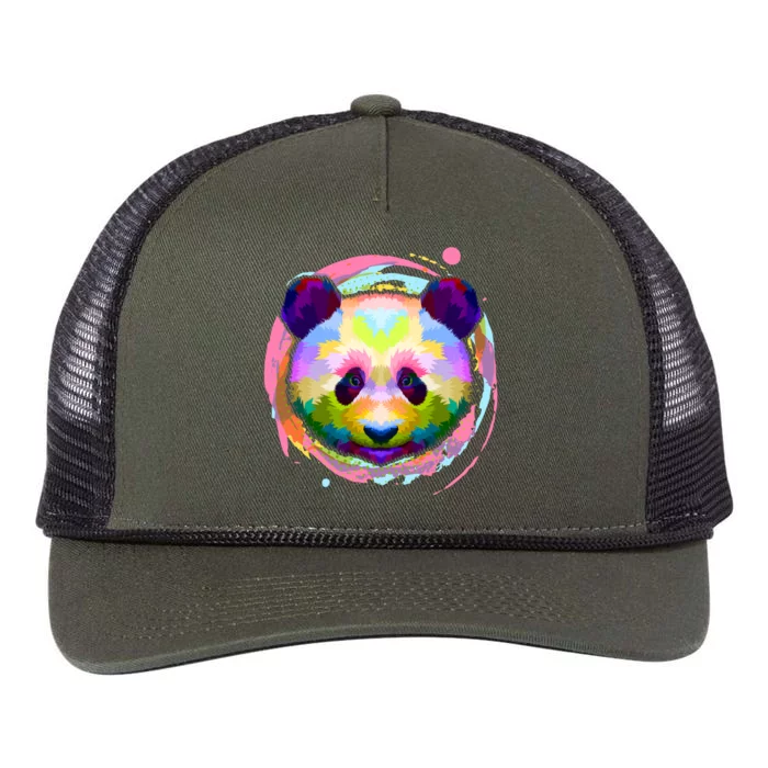 Colorful Painted Abstract Panda Face Retro Rope Trucker Hat Cap