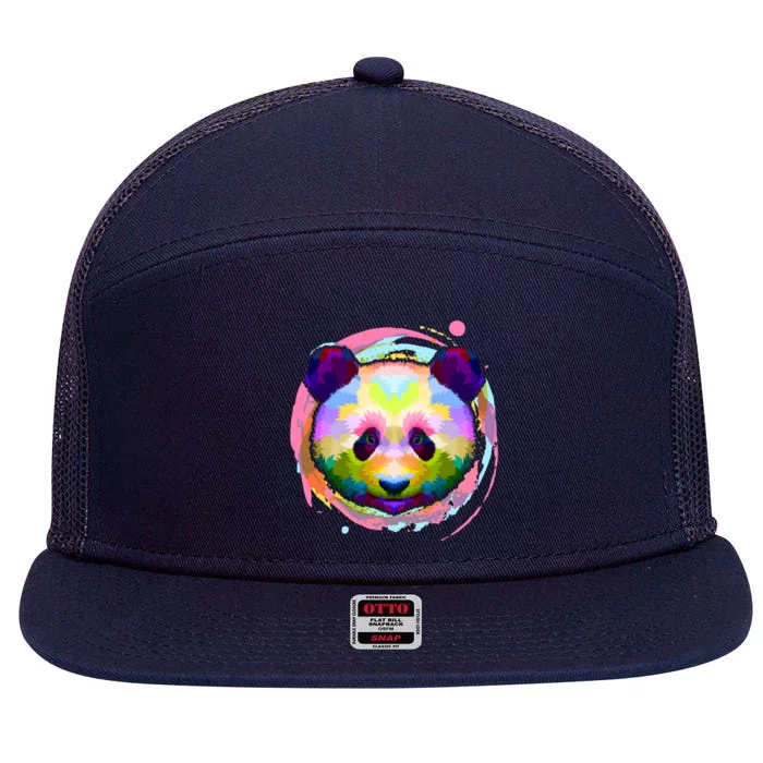 Colorful Painted Abstract Panda Face 7 Panel Mesh Trucker Snapback Hat