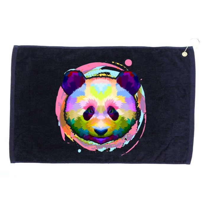 Colorful Painted Abstract Panda Face Grommeted Golf Towel