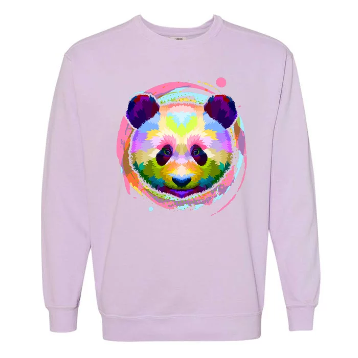 Colorful Painted Abstract Panda Face Garment-Dyed Sweatshirt