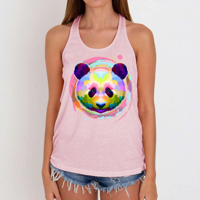 Colorful Painted Abstract Panda Face Women's Knotted Racerback Tank