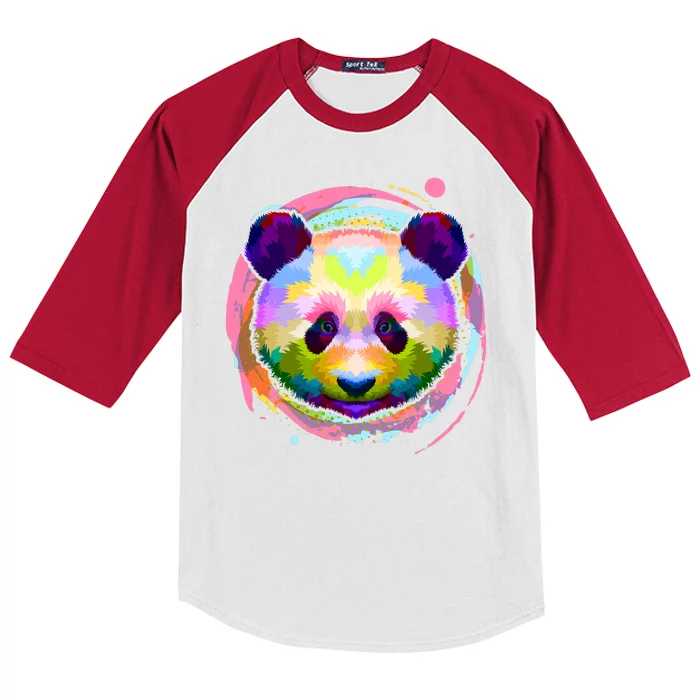 Colorful Painted Abstract Panda Face Kids Colorblock Raglan Jersey