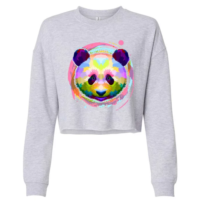 Colorful Painted Abstract Panda Face Cropped Pullover Crew