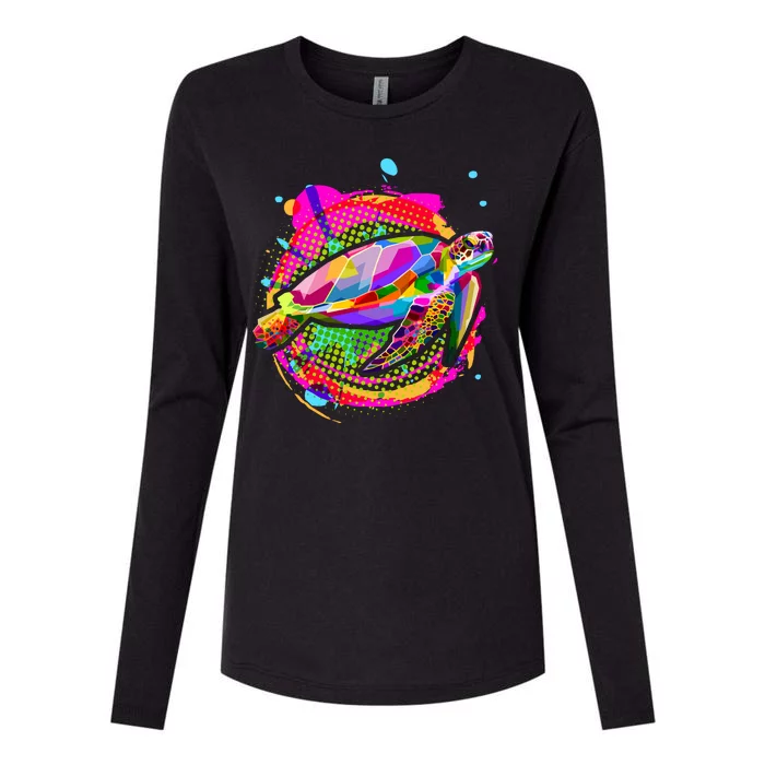 Colorful Painted Abstract Sea Turtle Womens Cotton Relaxed Long Sleeve T-Shirt