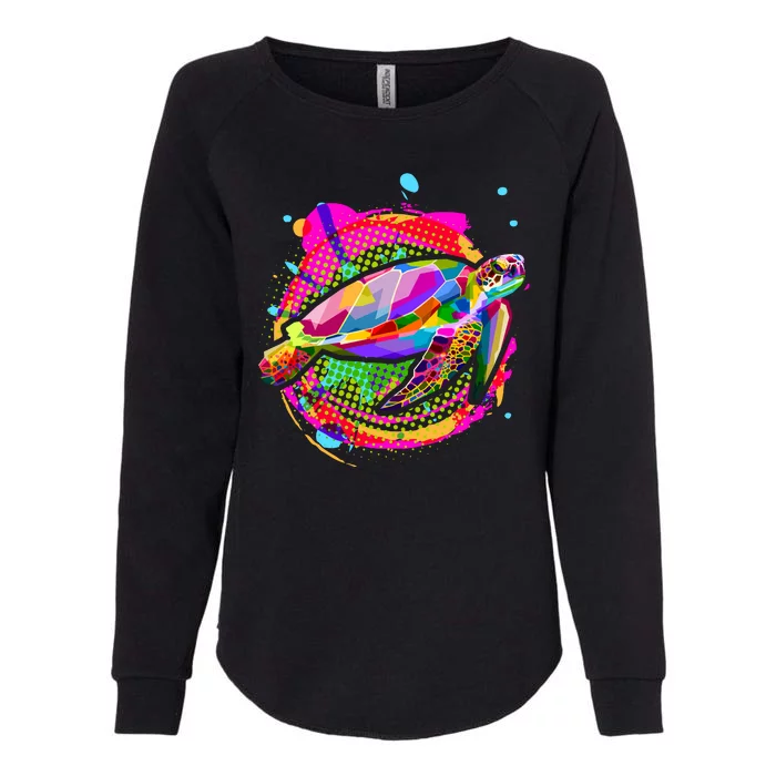 Colorful Painted Abstract Sea Turtle Womens California Wash Sweatshirt