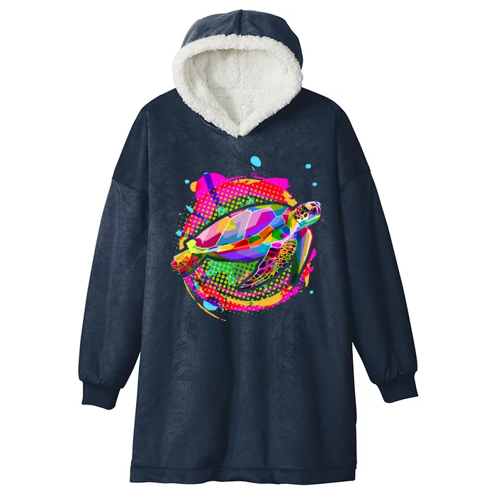 Colorful Painted Abstract Sea Turtle Hooded Wearable Blanket