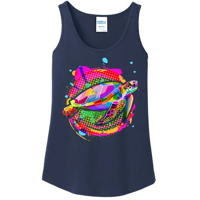 Colorful Painted Abstract Sea Turtle Ladies Essential Tank