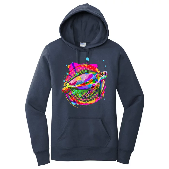 Colorful Painted Abstract Sea Turtle Women's Pullover Hoodie