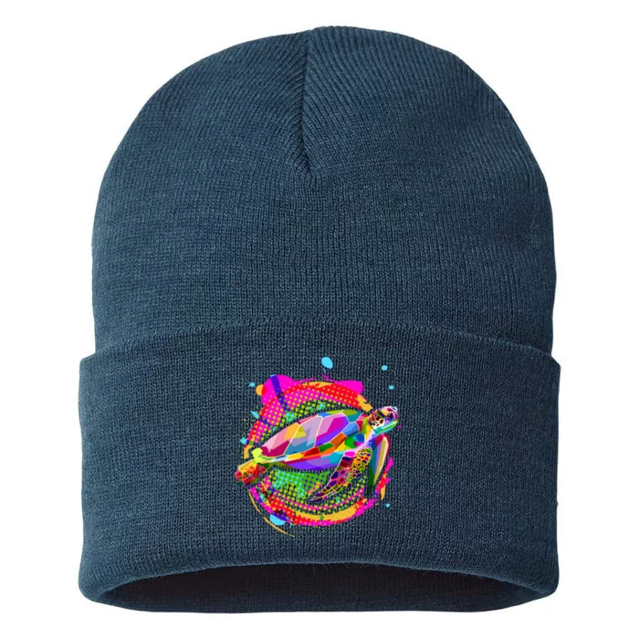 Colorful Painted Abstract Sea Turtle Sustainable Knit Beanie