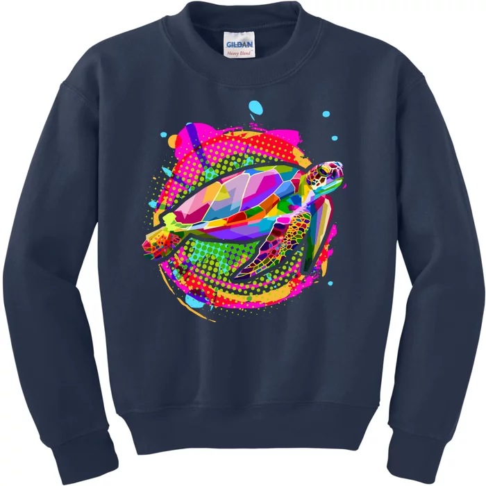 Colorful Painted Abstract Sea Turtle Kids Sweatshirt