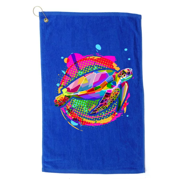 Colorful Painted Abstract Sea Turtle Platinum Collection Golf Towel