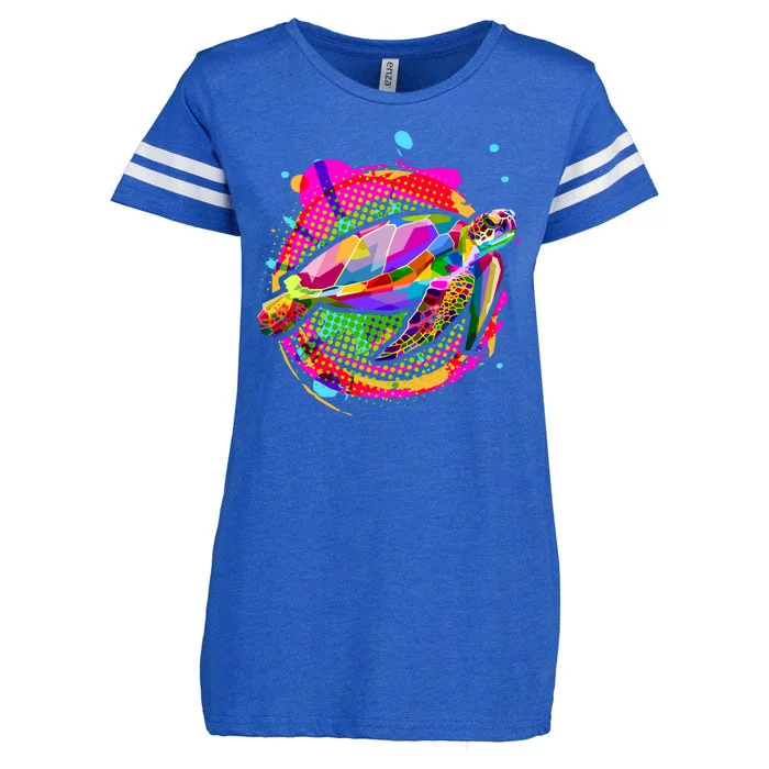 Colorful Painted Abstract Sea Turtle Enza Ladies Jersey Football T-Shirt